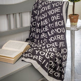 Gorgeous Machine Knitted Ivory and Charcoal Throw With The Words 'I LOVE YOU MORE'